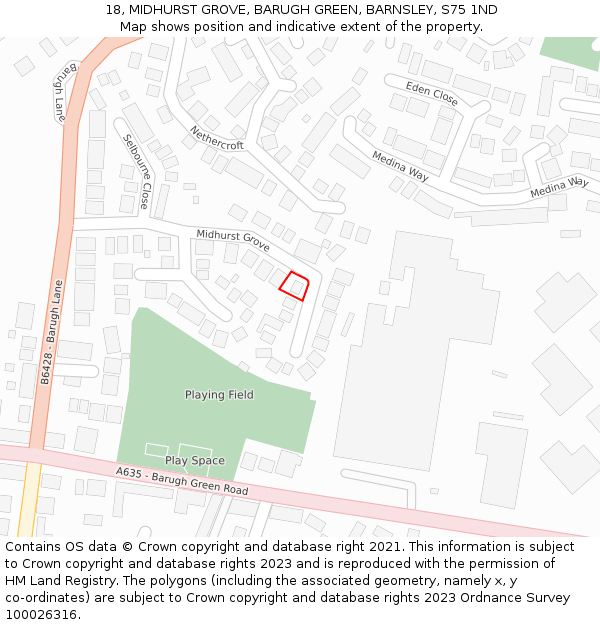 18, MIDHURST GROVE, BARUGH GREEN, BARNSLEY, S75 1ND: Location map and indicative extent of plot