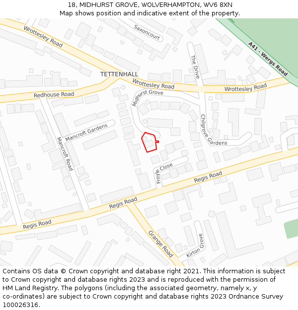 18, MIDHURST GROVE, WOLVERHAMPTON, WV6 8XN: Location map and indicative extent of plot