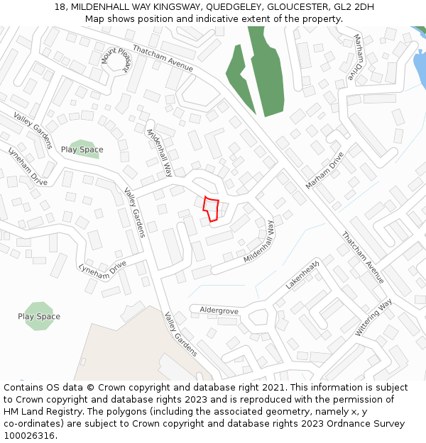 18, MILDENHALL WAY KINGSWAY, QUEDGELEY, GLOUCESTER, GL2 2DH: Location map and indicative extent of plot