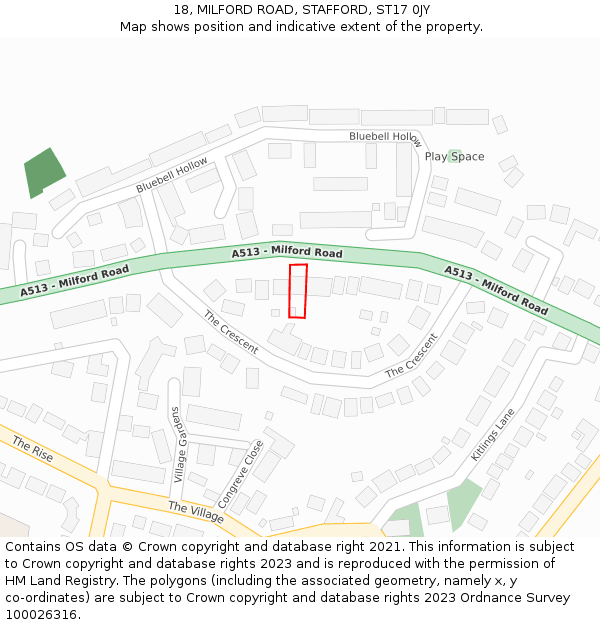 18, MILFORD ROAD, STAFFORD, ST17 0JY: Location map and indicative extent of plot