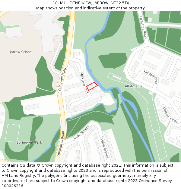 18, MILL DENE VIEW, JARROW, NE32 5TX: Location map and indicative extent of plot