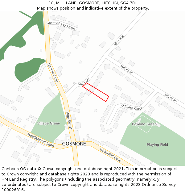 18, MILL LANE, GOSMORE, HITCHIN, SG4 7RL: Location map and indicative extent of plot