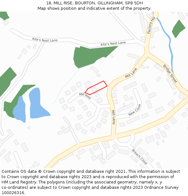18, MILL RISE, BOURTON, GILLINGHAM, SP8 5DH: Location map and indicative extent of plot