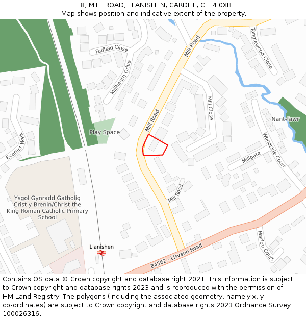 18, MILL ROAD, LLANISHEN, CARDIFF, CF14 0XB: Location map and indicative extent of plot