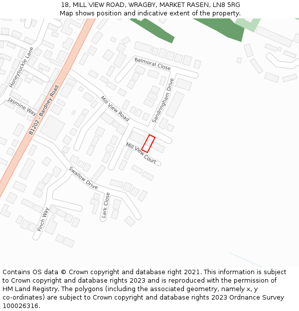 18, MILL VIEW ROAD, WRAGBY, MARKET RASEN, LN8 5RG: Location map and indicative extent of plot