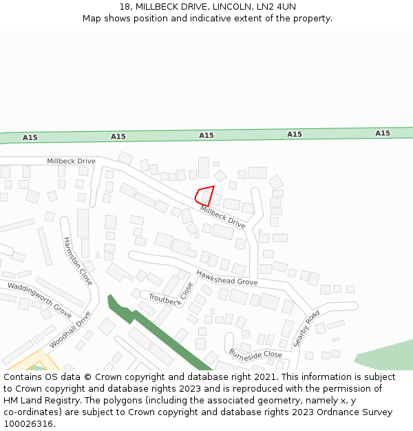 18, MILLBECK DRIVE, LINCOLN, LN2 4UN: Location map and indicative extent of plot