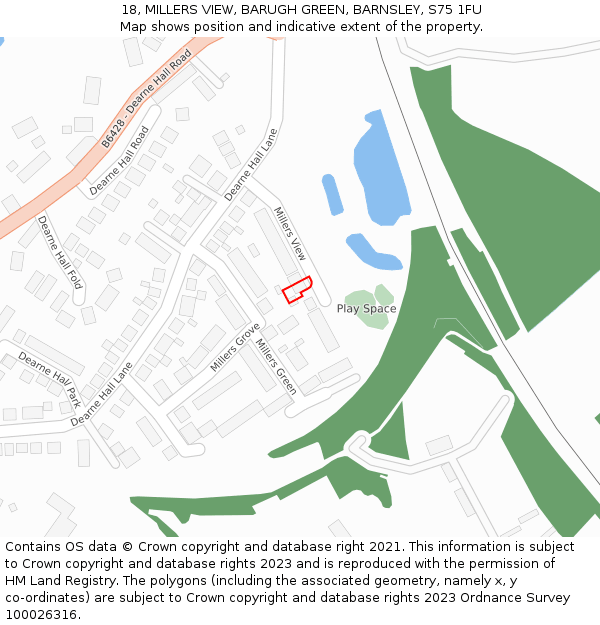 18, MILLERS VIEW, BARUGH GREEN, BARNSLEY, S75 1FU: Location map and indicative extent of plot