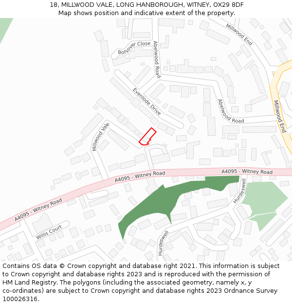 18, MILLWOOD VALE, LONG HANBOROUGH, WITNEY, OX29 8DF: Location map and indicative extent of plot