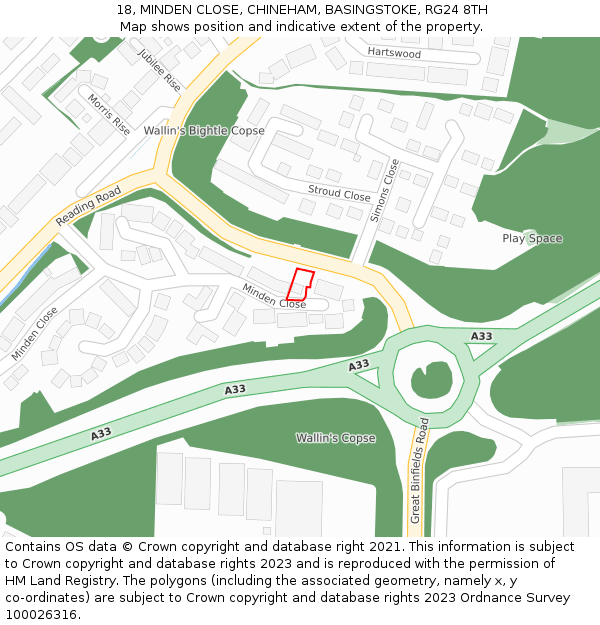 18, MINDEN CLOSE, CHINEHAM, BASINGSTOKE, RG24 8TH: Location map and indicative extent of plot