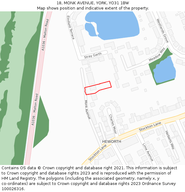 18, MONK AVENUE, YORK, YO31 1BW: Location map and indicative extent of plot