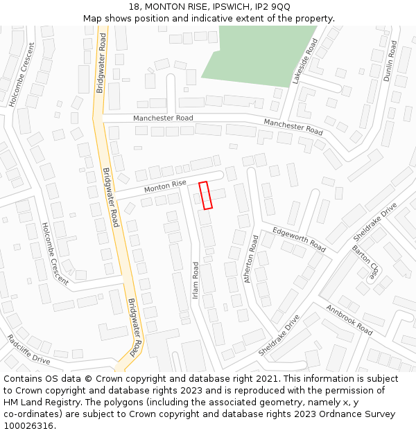 18, MONTON RISE, IPSWICH, IP2 9QQ: Location map and indicative extent of plot