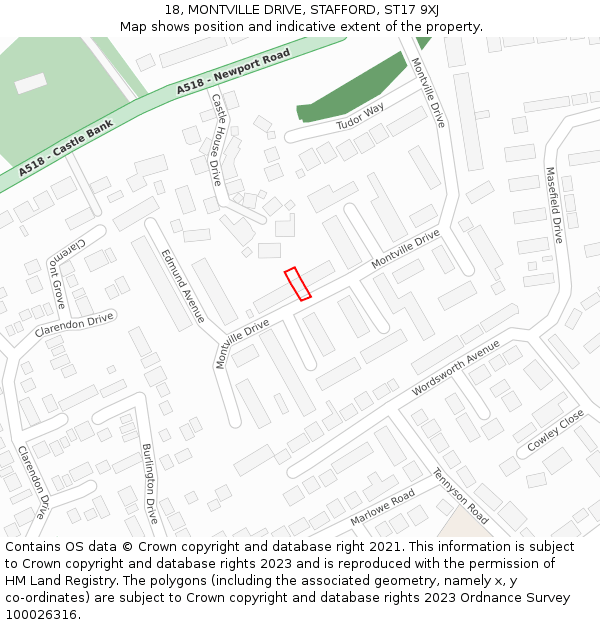 18, MONTVILLE DRIVE, STAFFORD, ST17 9XJ: Location map and indicative extent of plot