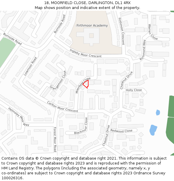 18, MOORFIELD CLOSE, DARLINGTON, DL1 4RX: Location map and indicative extent of plot