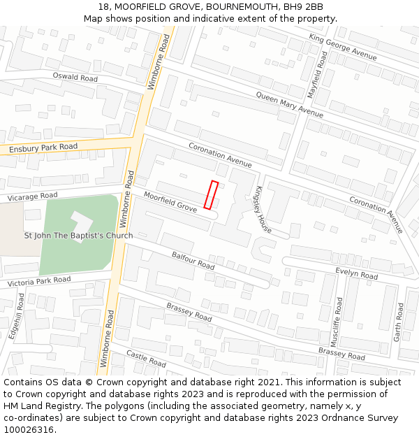 18, MOORFIELD GROVE, BOURNEMOUTH, BH9 2BB: Location map and indicative extent of plot