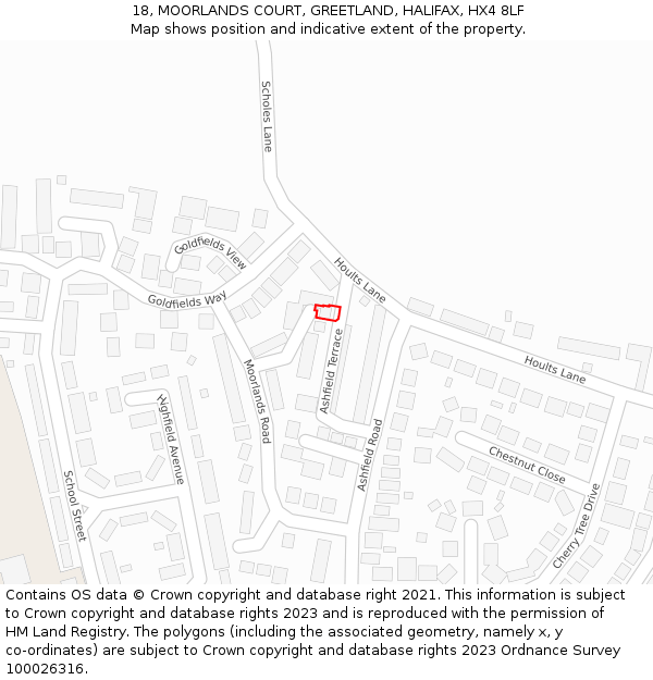18, MOORLANDS COURT, GREETLAND, HALIFAX, HX4 8LF: Location map and indicative extent of plot