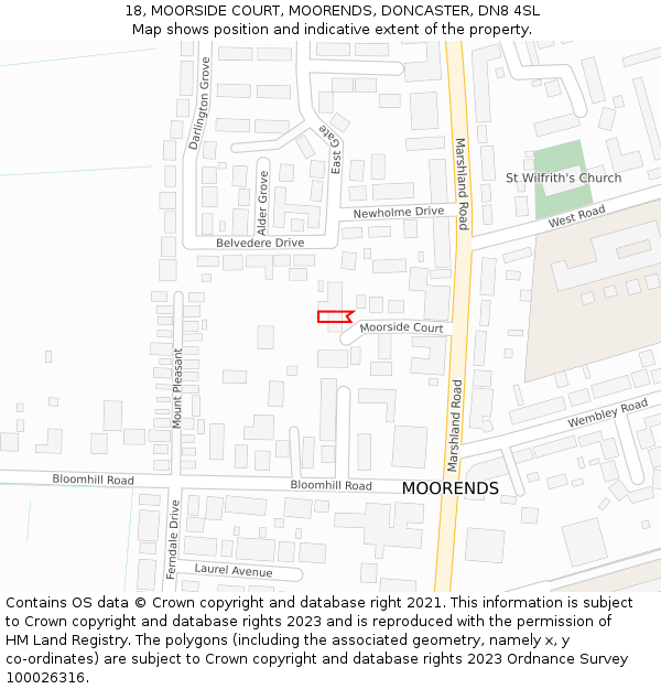 18, MOORSIDE COURT, MOORENDS, DONCASTER, DN8 4SL: Location map and indicative extent of plot