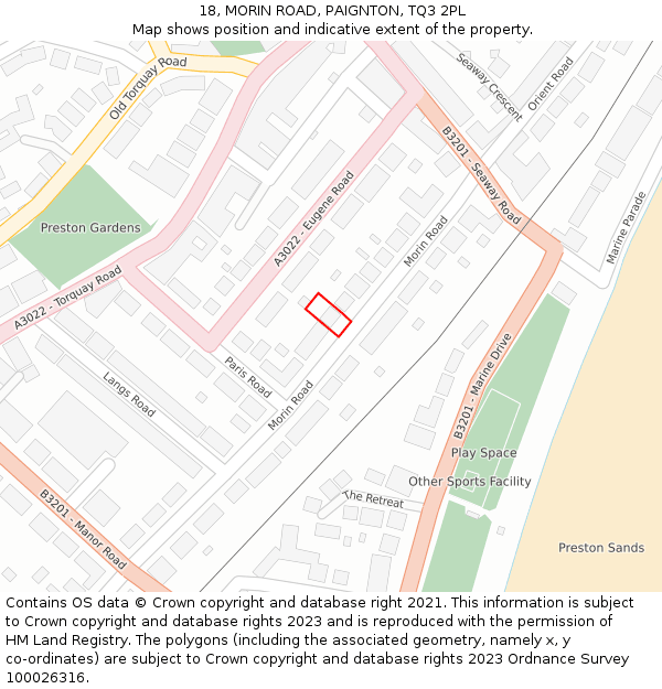 18, MORIN ROAD, PAIGNTON, TQ3 2PL: Location map and indicative extent of plot