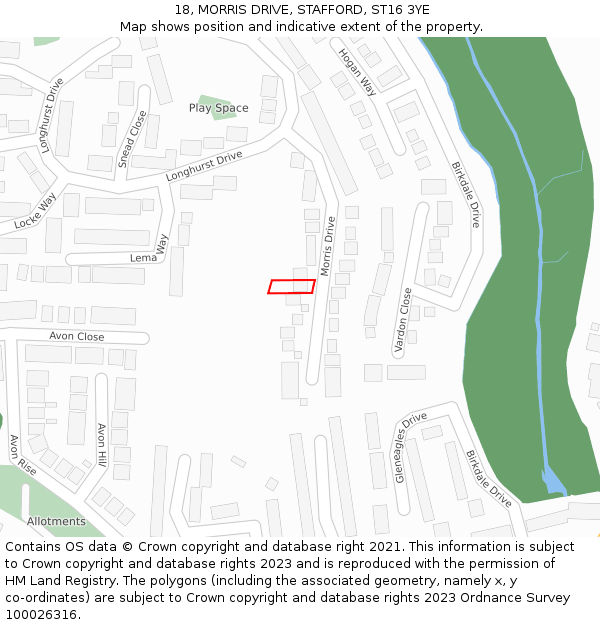 18, MORRIS DRIVE, STAFFORD, ST16 3YE: Location map and indicative extent of plot