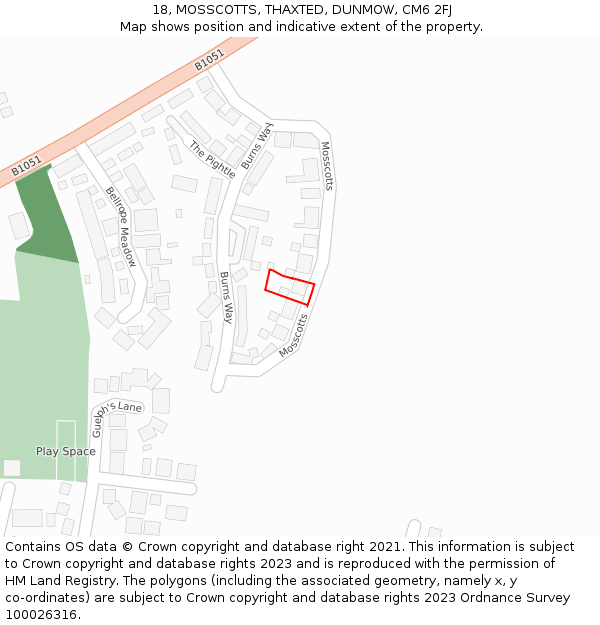 18, MOSSCOTTS, THAXTED, DUNMOW, CM6 2FJ: Location map and indicative extent of plot