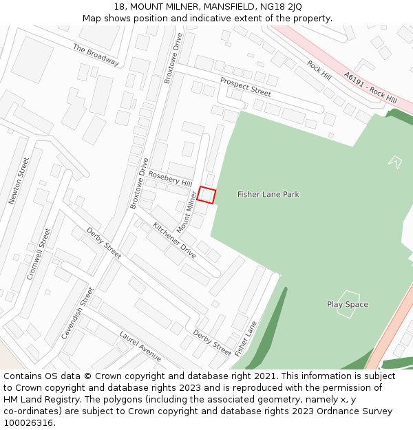 18, MOUNT MILNER, MANSFIELD, NG18 2JQ: Location map and indicative extent of plot