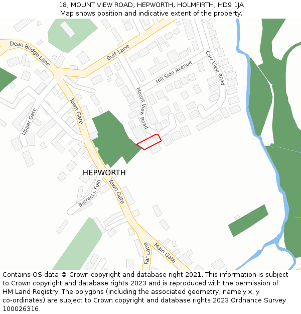 18, MOUNT VIEW ROAD, HEPWORTH, HOLMFIRTH, HD9 1JA: Location map and indicative extent of plot