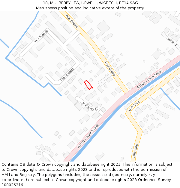 18, MULBERRY LEA, UPWELL, WISBECH, PE14 9AG: Location map and indicative extent of plot