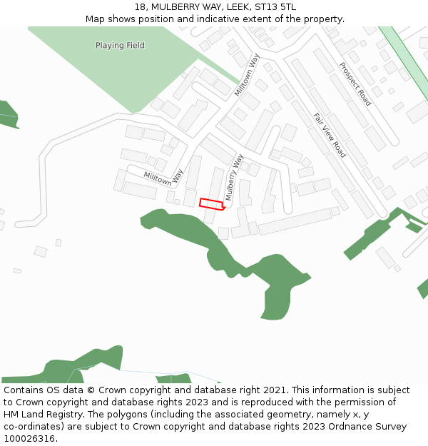 18, MULBERRY WAY, LEEK, ST13 5TL: Location map and indicative extent of plot