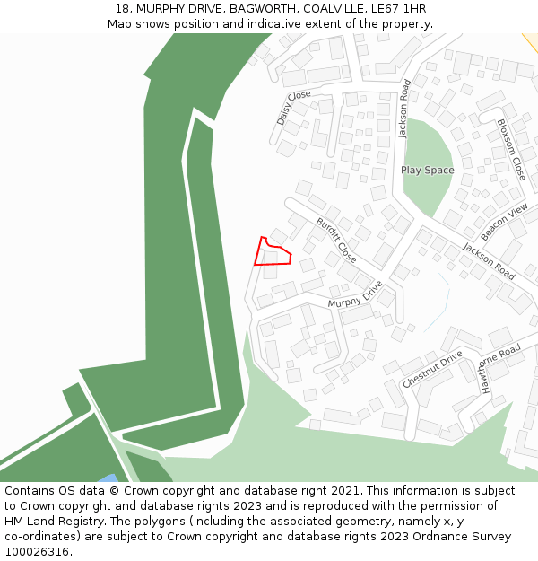18, MURPHY DRIVE, BAGWORTH, COALVILLE, LE67 1HR: Location map and indicative extent of plot