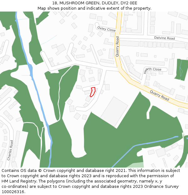 18, MUSHROOM GREEN, DUDLEY, DY2 0EE: Location map and indicative extent of plot