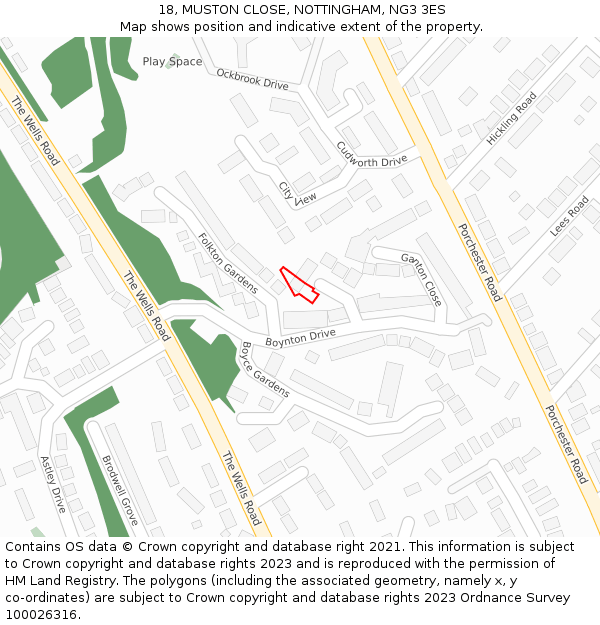 18, MUSTON CLOSE, NOTTINGHAM, NG3 3ES: Location map and indicative extent of plot