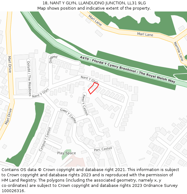 18, NANT Y GLYN, LLANDUDNO JUNCTION, LL31 9LG: Location map and indicative extent of plot