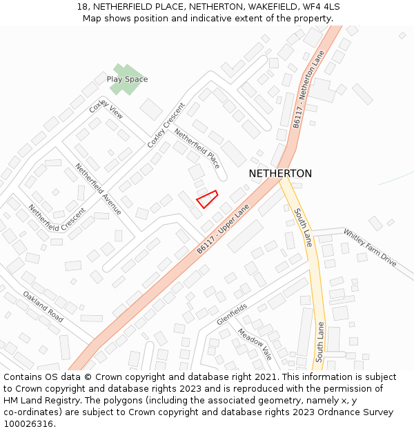 18, NETHERFIELD PLACE, NETHERTON, WAKEFIELD, WF4 4LS: Location map and indicative extent of plot
