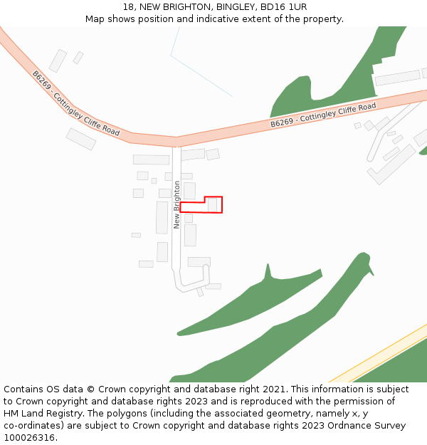 18, NEW BRIGHTON, BINGLEY, BD16 1UR: Location map and indicative extent of plot