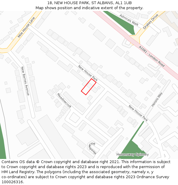 18, NEW HOUSE PARK, ST ALBANS, AL1 1UB: Location map and indicative extent of plot