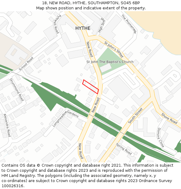18, NEW ROAD, HYTHE, SOUTHAMPTON, SO45 6BP: Location map and indicative extent of plot