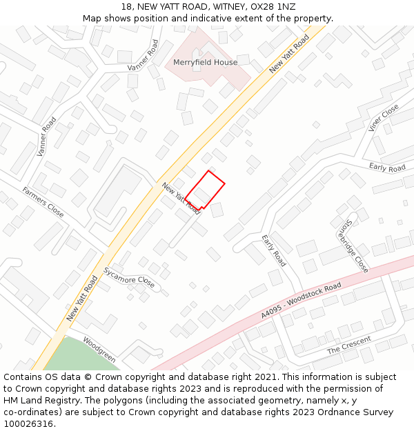 18, NEW YATT ROAD, WITNEY, OX28 1NZ: Location map and indicative extent of plot