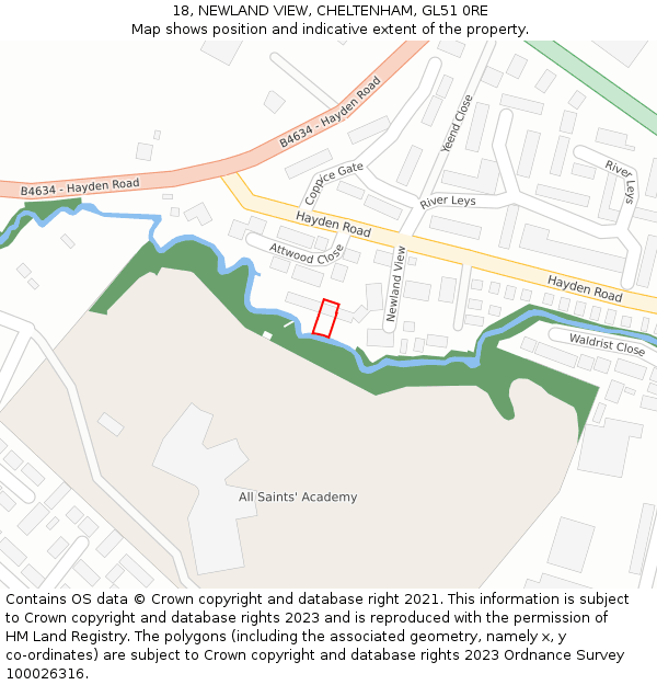 18, NEWLAND VIEW, CHELTENHAM, GL51 0RE: Location map and indicative extent of plot