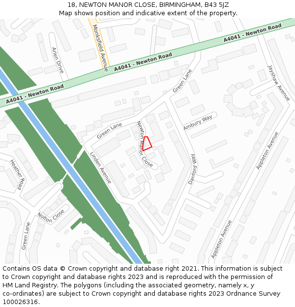 18, NEWTON MANOR CLOSE, BIRMINGHAM, B43 5JZ: Location map and indicative extent of plot