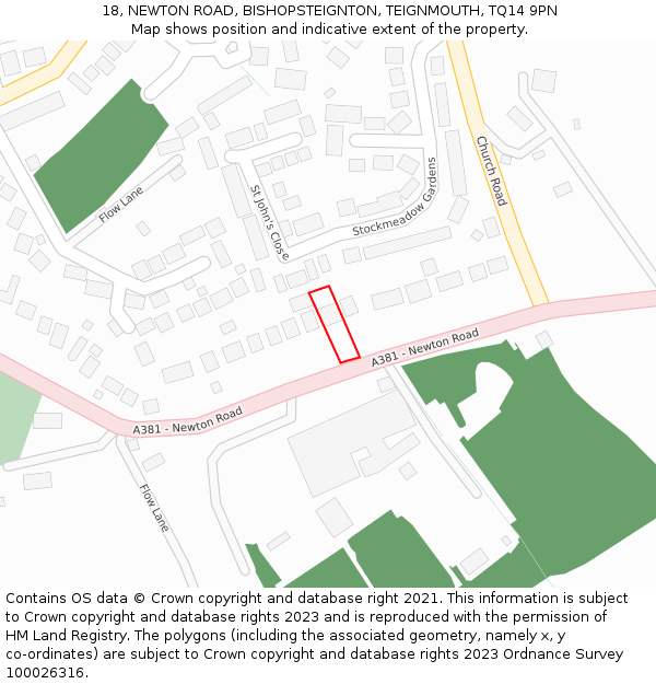 18, NEWTON ROAD, BISHOPSTEIGNTON, TEIGNMOUTH, TQ14 9PN: Location map and indicative extent of plot