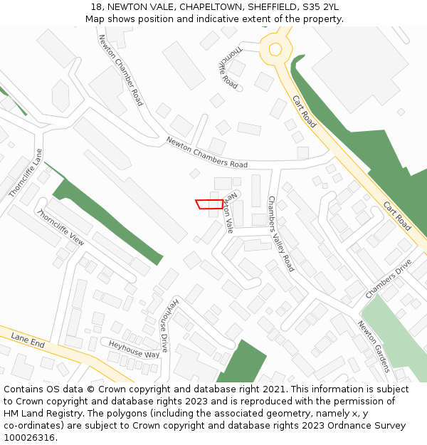 18, NEWTON VALE, CHAPELTOWN, SHEFFIELD, S35 2YL: Location map and indicative extent of plot