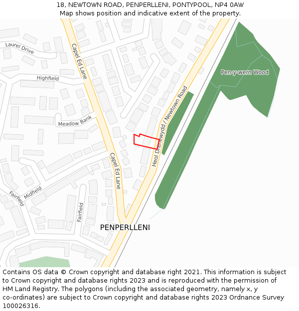 18, NEWTOWN ROAD, PENPERLLENI, PONTYPOOL, NP4 0AW: Location map and indicative extent of plot
