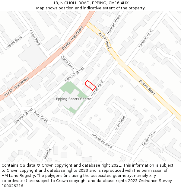 18, NICHOLL ROAD, EPPING, CM16 4HX: Location map and indicative extent of plot