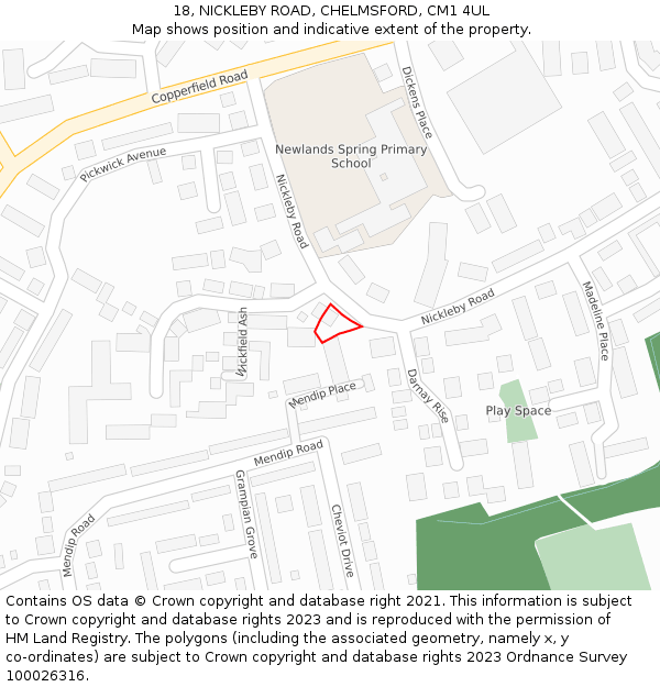 18, NICKLEBY ROAD, CHELMSFORD, CM1 4UL: Location map and indicative extent of plot