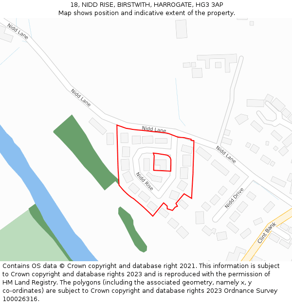 18, NIDD RISE, BIRSTWITH, HARROGATE, HG3 3AP: Location map and indicative extent of plot