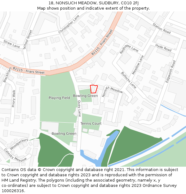 18, NONSUCH MEADOW, SUDBURY, CO10 2FJ: Location map and indicative extent of plot