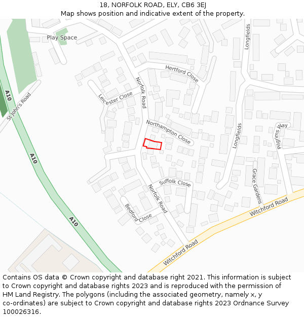 18, NORFOLK ROAD, ELY, CB6 3EJ: Location map and indicative extent of plot