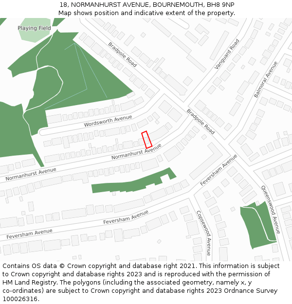 18, NORMANHURST AVENUE, BOURNEMOUTH, BH8 9NP: Location map and indicative extent of plot