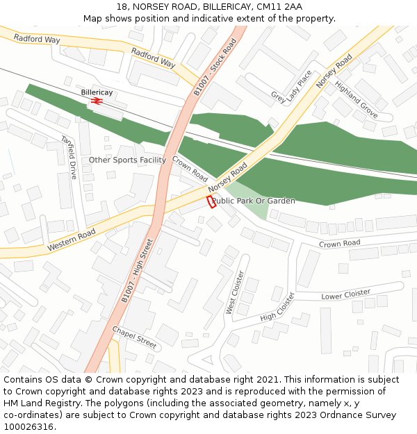 18, NORSEY ROAD, BILLERICAY, CM11 2AA: Location map and indicative extent of plot