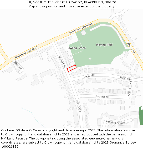 18, NORTHCLIFFE, GREAT HARWOOD, BLACKBURN, BB6 7PJ: Location map and indicative extent of plot