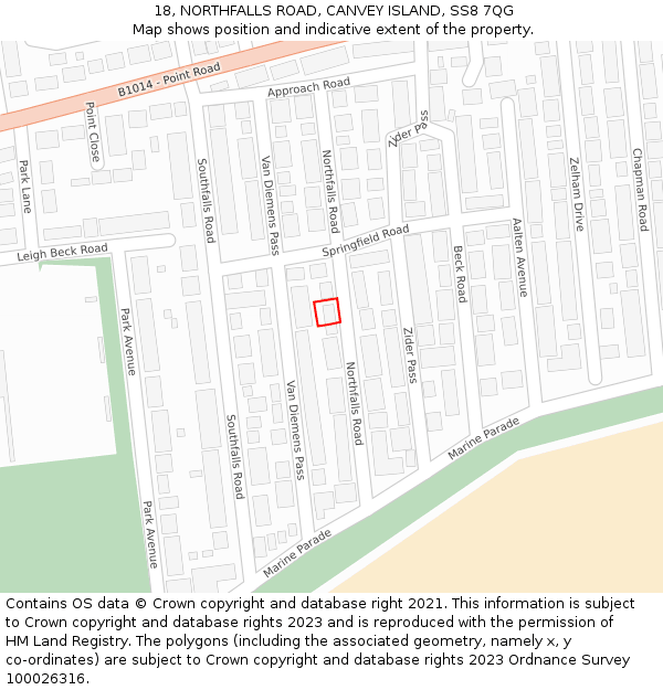 18, NORTHFALLS ROAD, CANVEY ISLAND, SS8 7QG: Location map and indicative extent of plot